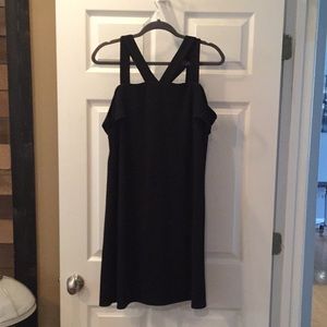 Black criss cross strapped dress.